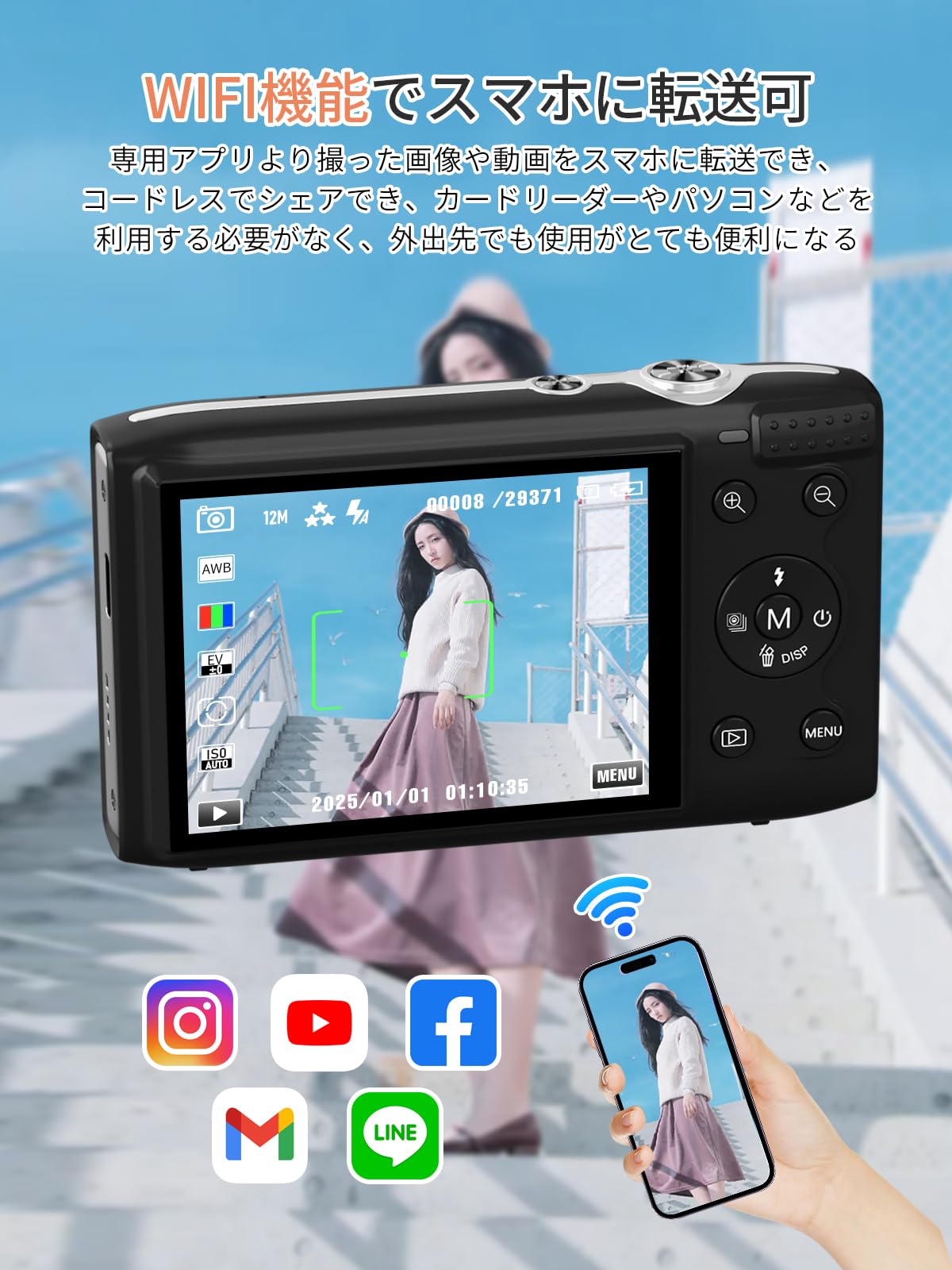 Amazon | AiMike スマホに送れる デジタルカメラ 5K デジカメ WIFI転送